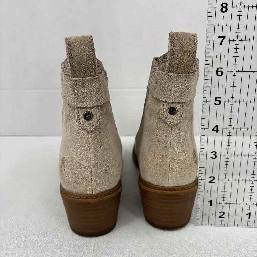 Timberland Sutherlin Bay Chelsea Boots Size 6 Beige Suede Block Heel Pull‎ On
